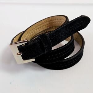 Black Faux Suede Thin Belt Silver Buckle size Small